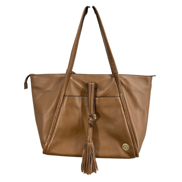 Vince Camuto Handbags - Vince Camuto Tote Bag Purse Genuine Leather Brown Tassel Gold Emblem‎ Shoulder